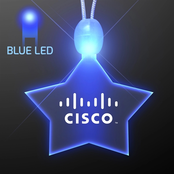 Crystal clear star acrylic necklace with imprint and 3 light up... from ASI 34194 ALightPromos / Alight Promotional Products