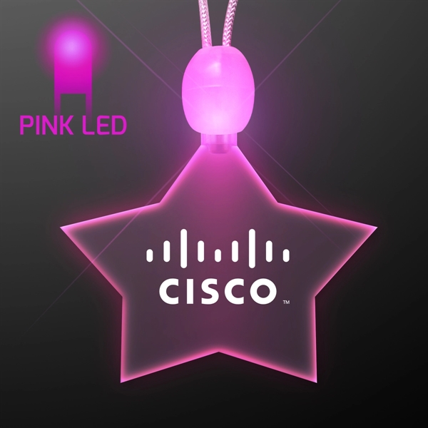 Crystal clear star acrylic necklace with imprint and 3 light up... from ASI 34194 ALightPromos / Alight Promotional Products