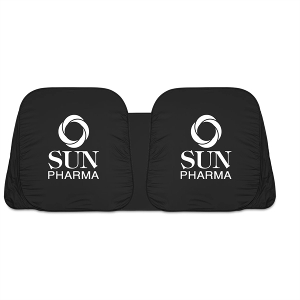 Satin silver collapsible fabric sunshade, one piece construction, dual round loops... from ASI 37586 Auto-Sun-shade/Intertek