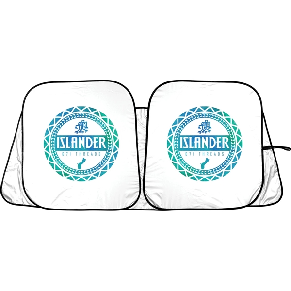 Satin silver collapsible fabric sunshade, one piece construction, dual round loops... from ASI 37586 Auto-Sun-shade/Intertek