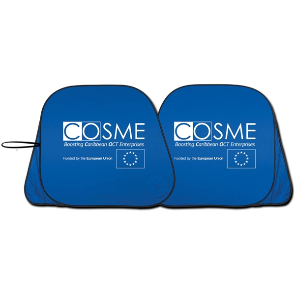 Satin silver collapsible fabric sunshade, one piece construction, dual round loops... from ASI 37586 Auto-Sun-shade/Intertek