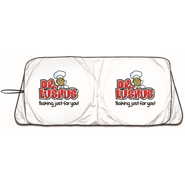 Satin silver collapsible fabric sunshade, one piece construction, dual round loops... from ASI 37586 Auto-Sun-shade/Intertek