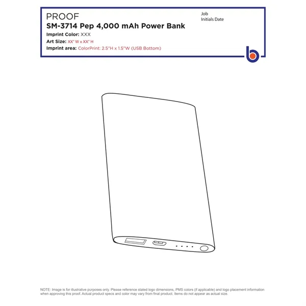 4,000mAh power bank with a rechargeable lithium polymer Grade A battery.... from ASI 66887 PCNA / Bullet