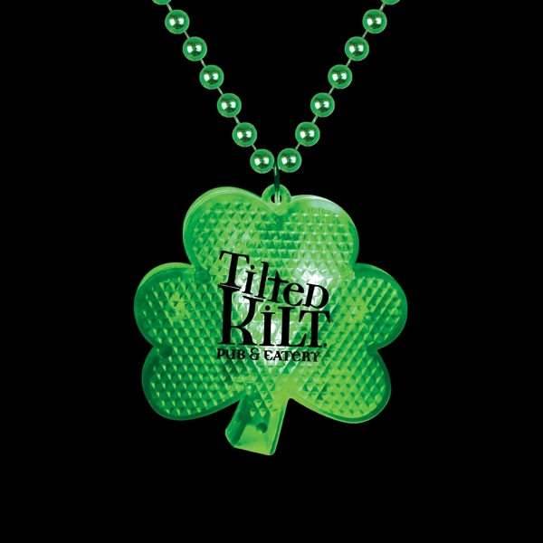 33" green beaded necklace with illuminating shamrock shaped medallion.... from ASI 98360 WOWLine / WOWLine®