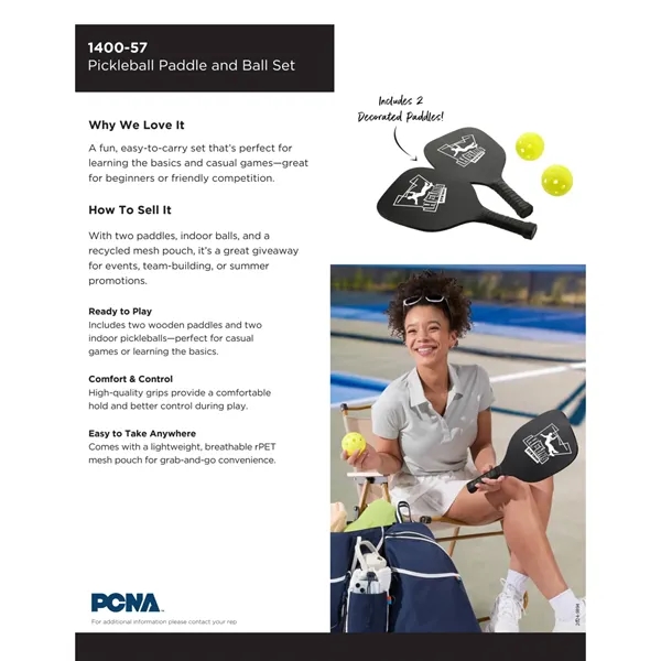 Pickleball set with 2 wooden paddles, set of balls and mesh... from ASI 66887 PCNA / Leeds