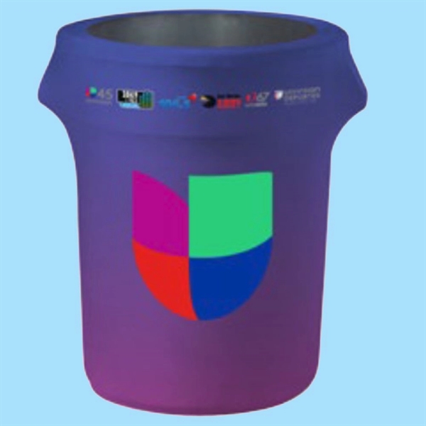 Customizable trash can "wraps" made of polyester/spandex; designed to cover 44... from ASI 30442 Above & Beyond Advertising Products / PromoAdLine