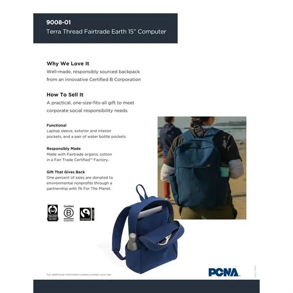 15" computer backpack made of certified organic cotton canvas.... from ASI 66887 PCNA / Leeds