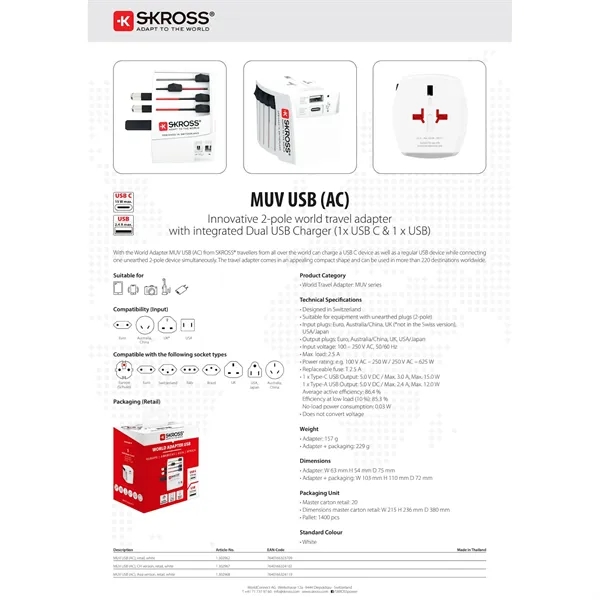 World travel adapter with Dual USB-A and Type-C ports.... from ASI 66887 PCNA / Leeds
