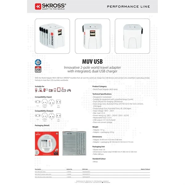 World travel adapter with Dual USB-A and Type-C ports.... from ASI 66887 PCNA / Leeds