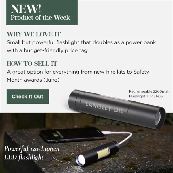 2,200mAh rechargeable flashlight with USB cable.... from ASI 66887 PCNA / Leeds