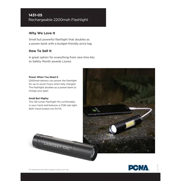 2,200mAh rechargeable flashlight with USB cable.... from ASI 66887 PCNA / Leeds