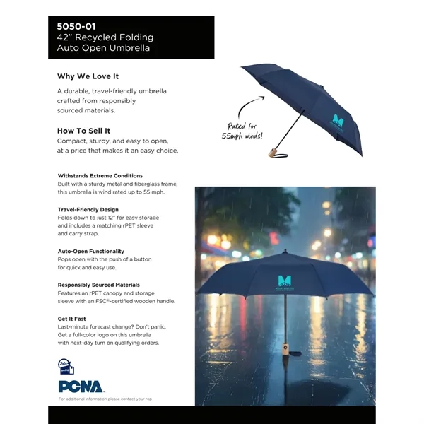42" folding auto open umbrella made with metal, fiberglass and a... from ASI 66887 PCNA / Leeds