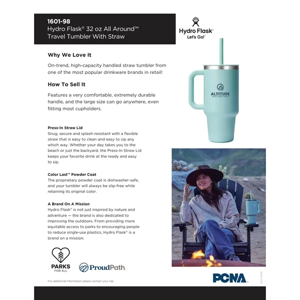 32 oz. double wall insulated stainless steel tumbler with handle, press-in... from ASI 66887 PCNA / Leeds