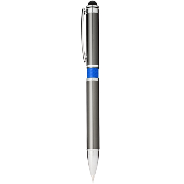 Ballpoint metal pen with gunmetal barrel, stylus tip and colored and... from ASI 39820 Opusline (Benmex) / Opus Line
