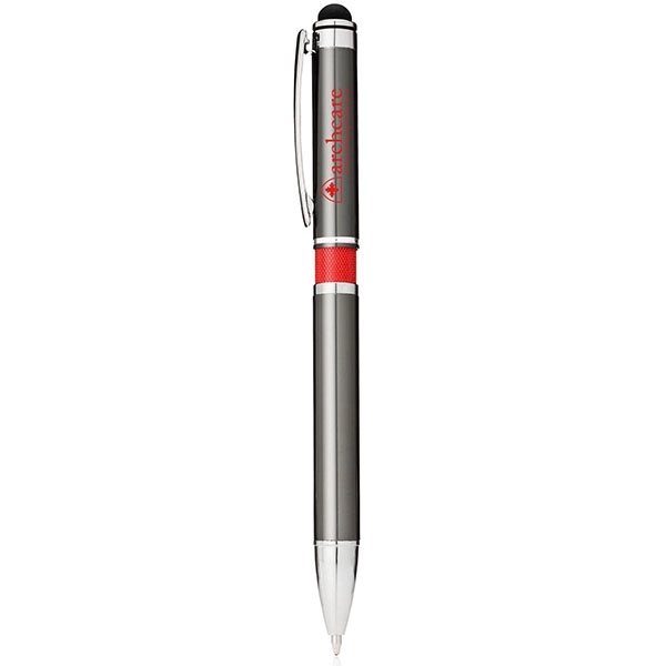 Ballpoint metal pen with gunmetal barrel, stylus tip and colored and... from ASI 39820 Opusline (Benmex) / Opus Line