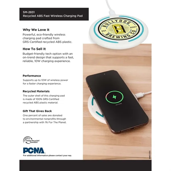 Wireless charging pad with 39" USB-A to Type-C cable.... from ASI 66887 PCNA / Bullet