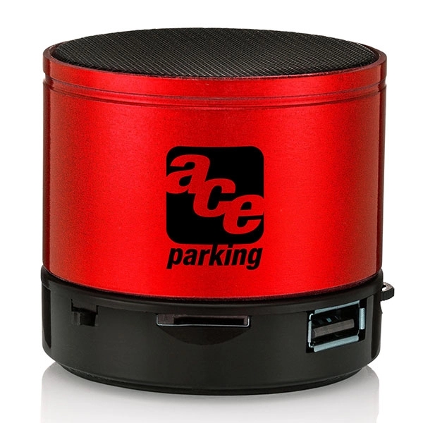 2.375" x 1.75" cylindrical Bluetooth hands free speaker with phone capability... from ASI 39820 Opusline (Benmex) / Opus Line