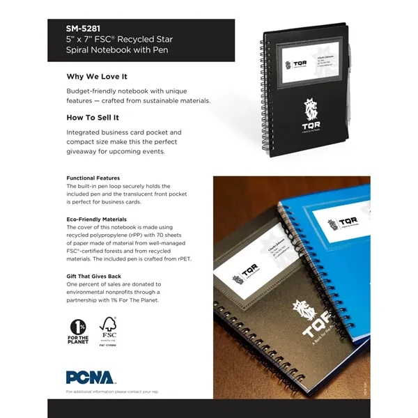 5" x 7" FSC® Recycled Star Spiral Notebook with Pe... from ASI 66887 PCNA / Bullet
