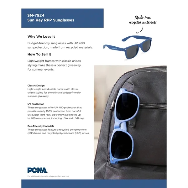The Sun Ray RPP Sunglasses; made of recycled polypropylene (rPP) frame... from ASI 66887 PCNA / Bullet