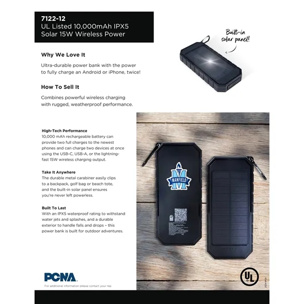 UL Listed 10000 IPX5 Solar 15W Wireless Power Ban... from ASI 66887 PCNA / Leeds