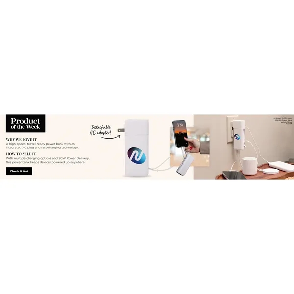 UL Listed 10,000 mAh 20W PD Power Bank with AC Plug... from ASI 66887 PCNA / Leeds