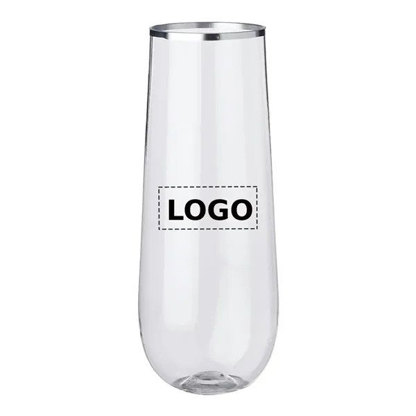 Silver rim plastic flute glass, 9 oz. plus 1 color silkscreen... from ASI 37218 Athena Promo (tm)