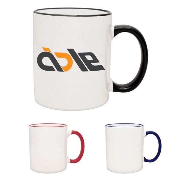 11 oz. white ceramic mug with a colored handle and stylish... from ASI 71920 Moderne Glass Company Inc / Glass America®