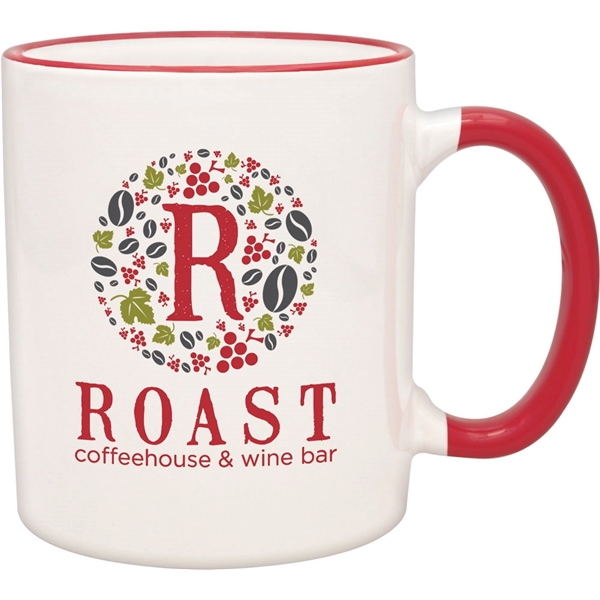 11 oz. white ceramic mug with a colored handle and stylish... from ASI 71920 Moderne Glass Company Inc / Glass America®