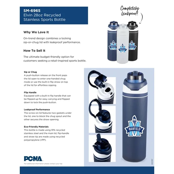 Elvin 28oz Recycled Stainless Flip Straw Bottle... from ASI 66887 PCNA / Bullet