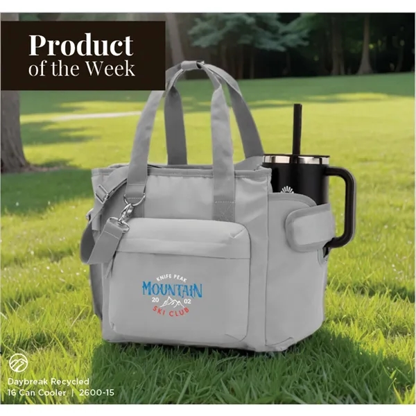 Daybreak recycled 16 can cooler with zippered main compartment and waterproof... from ASI 66887 PCNA / Leeds