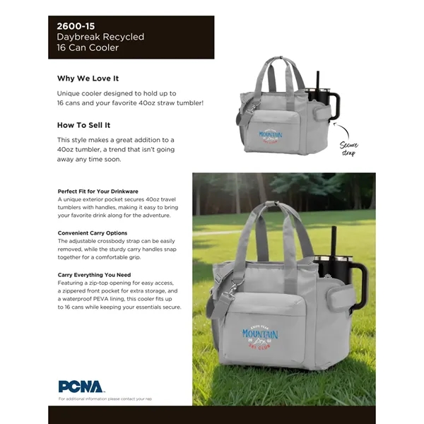 Daybreak recycled 16 can cooler with zippered main compartment and waterproof... from ASI 66887 PCNA / Leeds