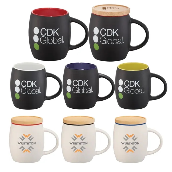 15 oz. ceramic mug with matte finish body and wooden lid... from ASI 66887 PCNA / Leeds