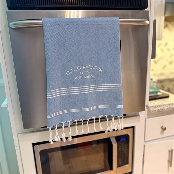 20" x 34".15 lb./doz.100% Turkish Cotton peshtemal hand towel with fringes.... from ASI 79750 Pro Towels