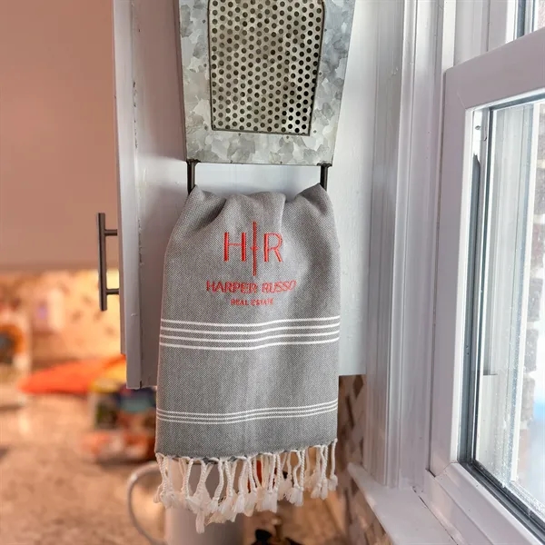 20" x 34".15 lb./doz.100% Turkish Cotton peshtemal hand towel with fringes.... from ASI 79750 Pro Towels