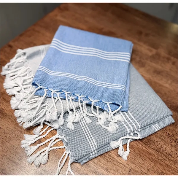 20" x 34".15 lb./doz.100% Turkish Cotton peshtemal hand towel with fringes.... from ASI 79750 Pro Towels