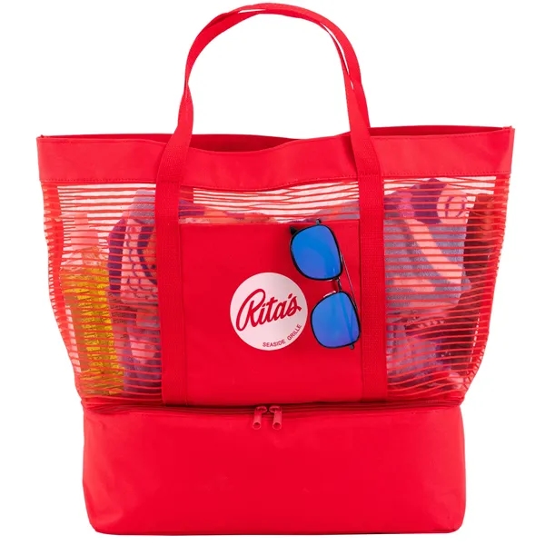 6" x 18" x 14" striped beach tote/cooler bag with PEVA... from ASI 68507 The Magnet Group / The Bag Factory®