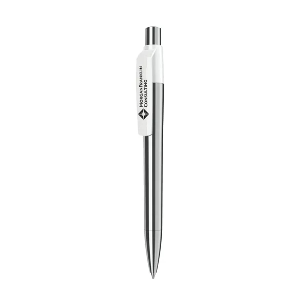 Plunger action ballpoint pen with chrome finish metal barrel, solid color... from ASI 68507 The Magnet Group / Castelli