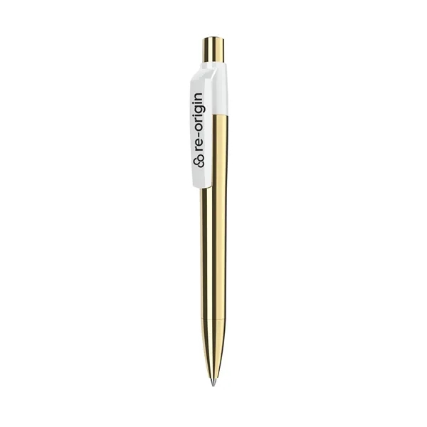 Retractable ballpoint pen with gold finish metal barrel, solid color clip... from ASI 68507 The Magnet Group / Castelli