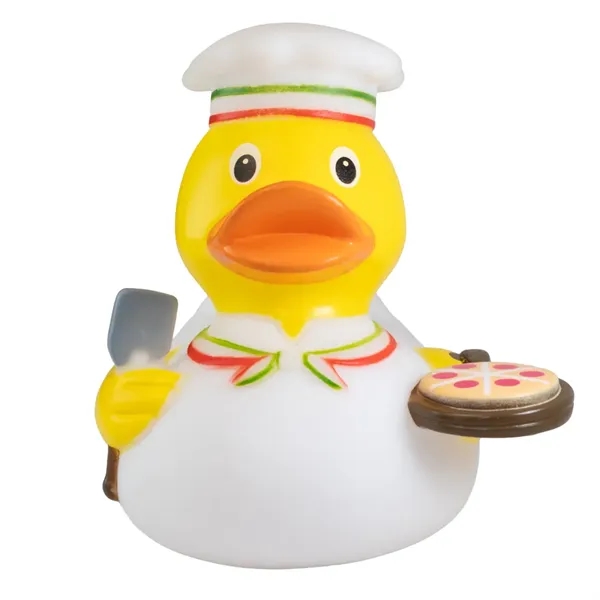 3.5" x 3" x 3.5" pizzaman themed rubber duck.... from ASI 34415 Alpi International LTD