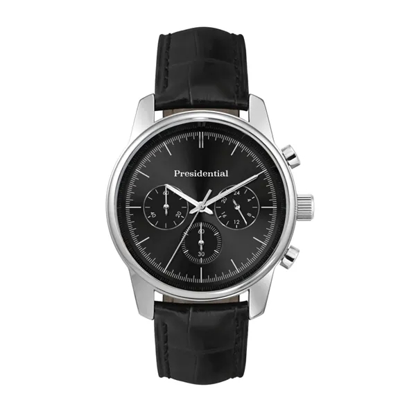 Chronograph watch designed with a 44mm brushed silver metal case, flat... from ASI 67866 Logomark/Valumark