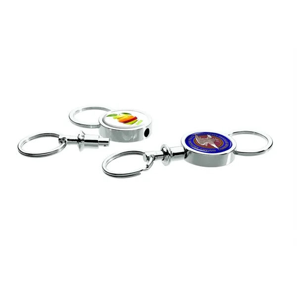0.38" x 1.25" x 4" Barriga metal separating keychain with chrome... from ASI 67866 Logomark/Valumark