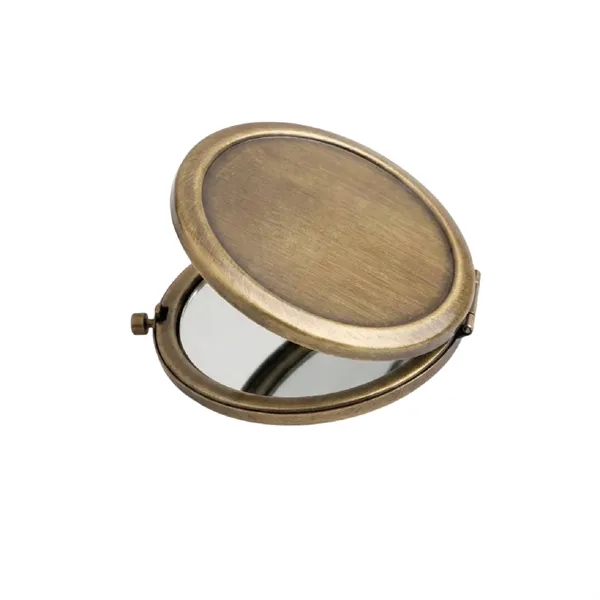 Stainless steel round folding makeup mirror plus laser engraving on front... from ASI 37218 Athena Promo (tm)