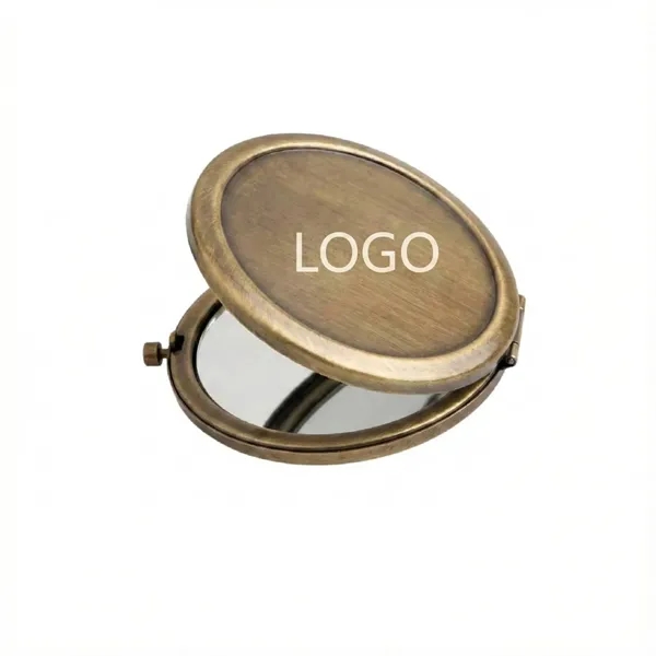 Stainless steel round folding makeup mirror plus laser engraving on front... from ASI 37218 Athena Promo (tm)