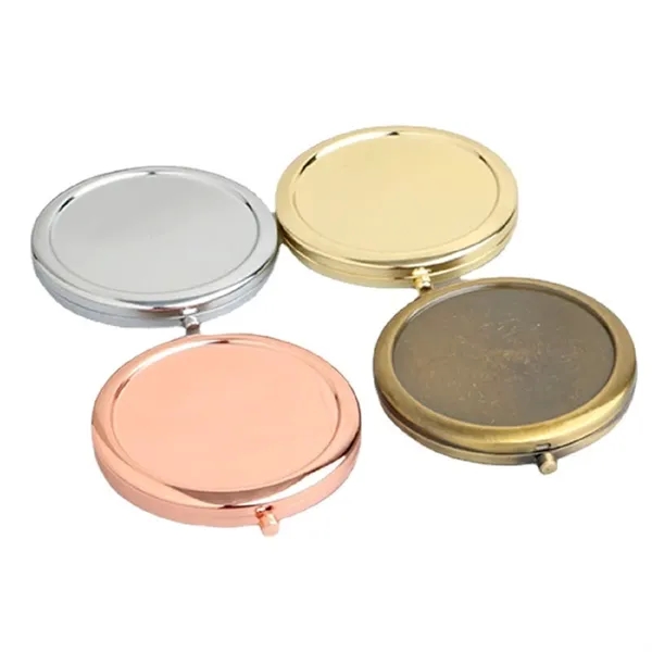 Stainless steel round folding makeup mirror plus laser engraving on front... from ASI 37218 Athena Promo (tm)