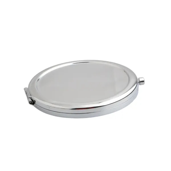 Stainless steel round folding makeup mirror plus laser engraving on front... from ASI 37218 Athena Promo (tm)