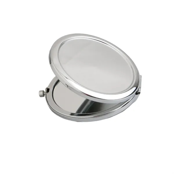 Stainless steel round folding makeup mirror plus laser engraving on front... from ASI 37218 Athena Promo (tm)