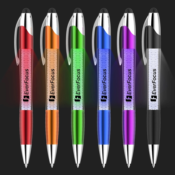 Stylus pen with clear barrel, colored crystals, LED lights, comfort grip... from ASI 52387 Empire USA / Pens Line USA