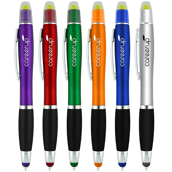 Highlighter and pen combo with metallic colored barrel, touchscreen stylus, chrome... from ASI 52387 Empire USA / Pens Line USA