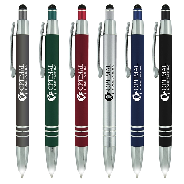 Stylus pen with rubber-like colored metal barrel, chrome clip and trim... from ASI 52387 Empire USA / Pens Line USA