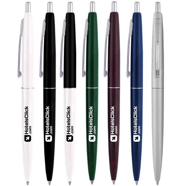 Solid color plastic pen with chrome clip and trim. Plunger action.... from ASI 52387 Empire USA / Pens Line USA